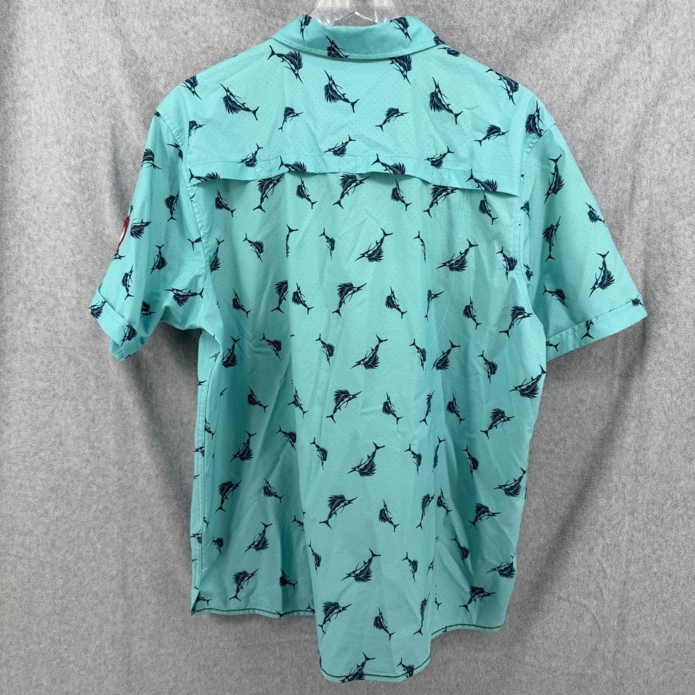 Canada Weathergear Mens Large Marlin Fish Print Button Down Shirt Aqua Turquoise - Picture 11 of 13